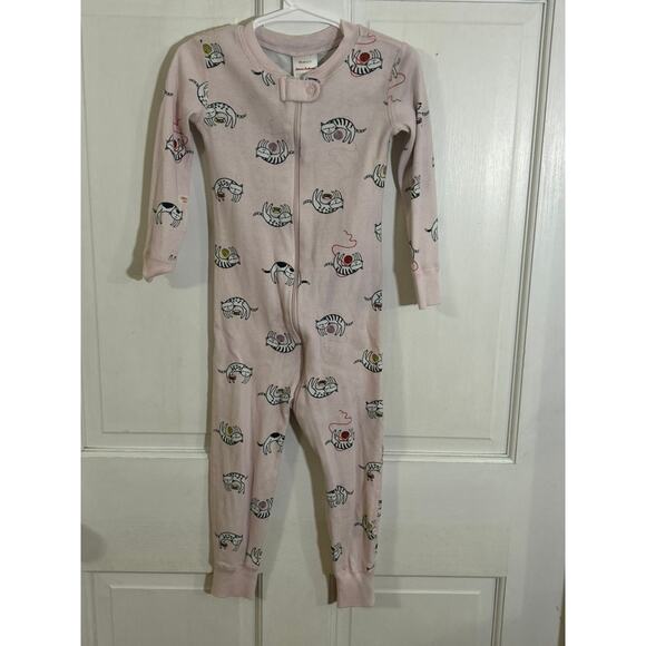 Hanna Andersson 3T Girls' Kitten Zipper One-Piece Pajamas - Light Pink - Picture 1 of 3
